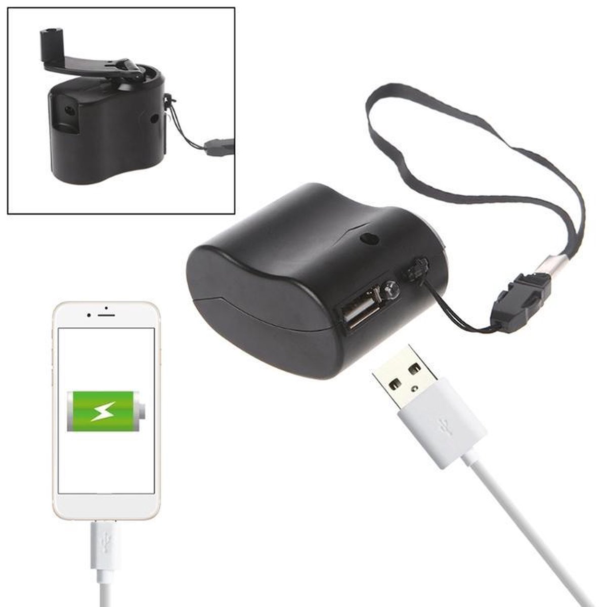 Chargeur à Manivelle Manuel - 2 Pack USB - Dynamo Portable Pour Téléphone - Camping, Randonnée, Urgence - Avec Lampe Torche