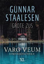 Boek 'Grote zus' van Gunnar Staalesen, met een huis aan een meer in een bos.