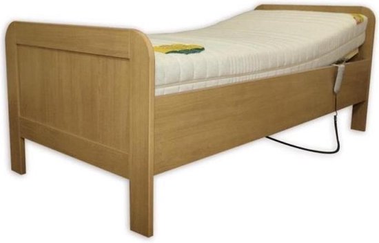 Elektrische Seniorenbed - Pocket Latex Bamboe matras - Seniorenbed 90x200  - beuken
