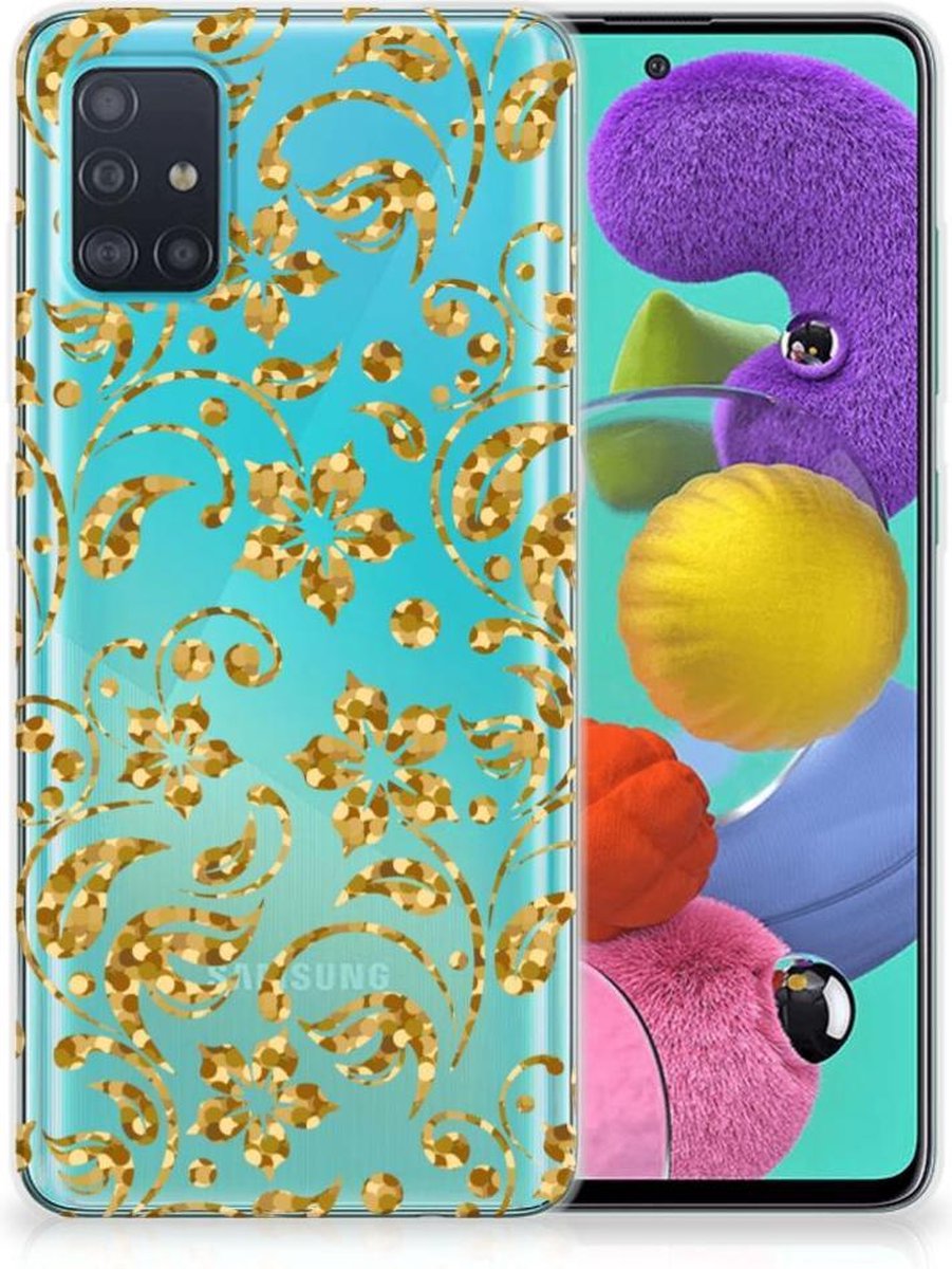 Samsung Galaxy A51 TPU Case Gouden Bloemen