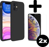 Hoes voor iPhone 11 Hoesje Siliconen Case Zwart Met 2x Screenprotector Gehard Glas