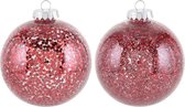 2x Rode kunststof sterren/glitter kerstballen 10 cm - Onbreekbare kerstballen plastic - Kerstboomversiering zilver