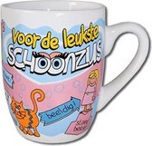 Verjaardag - Cartoon Mok - Voor de leukste Schoonzus -  In cadeauverpakking met gekleurd lint