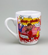Mok - Cartoon Mok - Voor de echte Shop-aholic - Gevuld met een snoepmix - In cadeauverpakking met gekleurd krullint