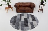 Flycarpets Burano Patchwork Vloerkleed - 200cm - Grijs - Rond - Laagpolig