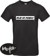 Zwart uni shirt met de tekst wijn en piemels maat L