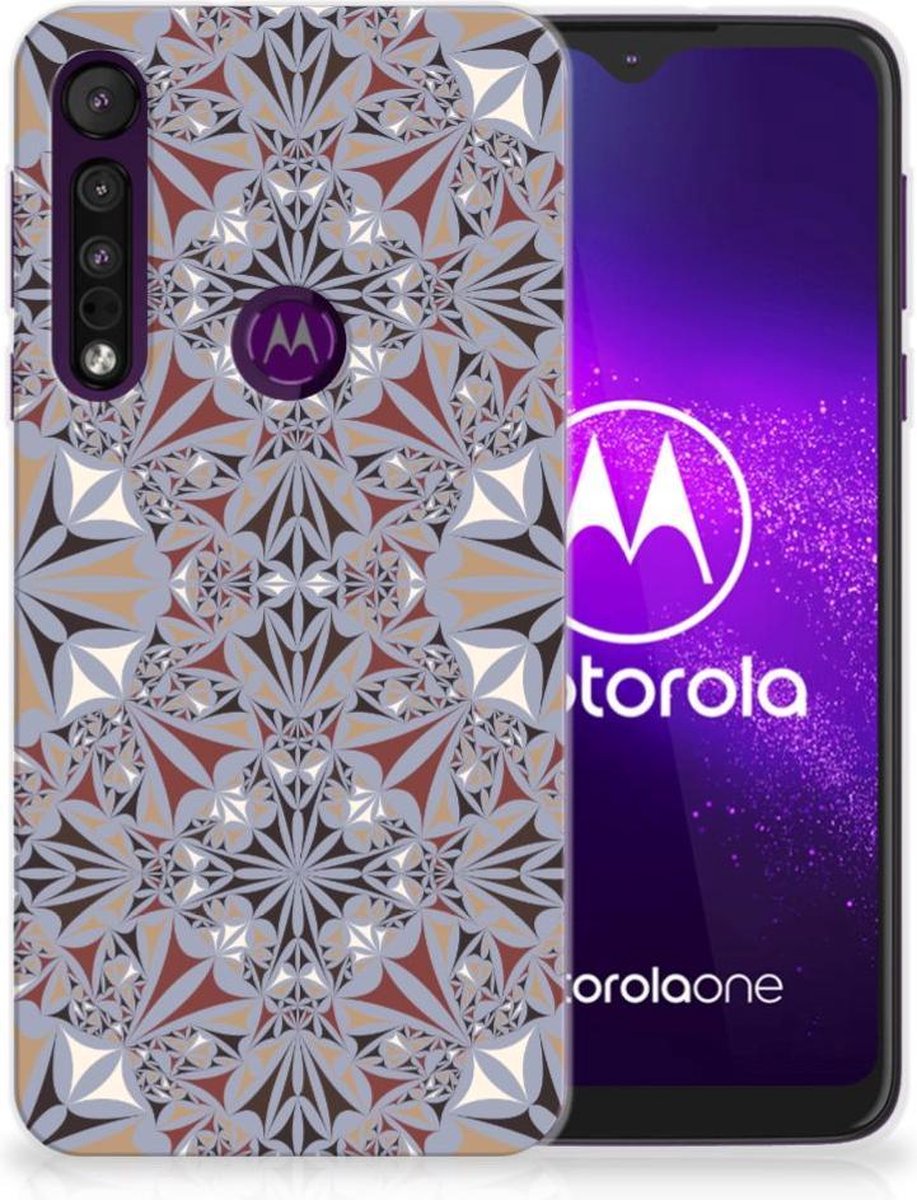 Motorola One Macro TPU Siliconen Hoesje Flower Tiles