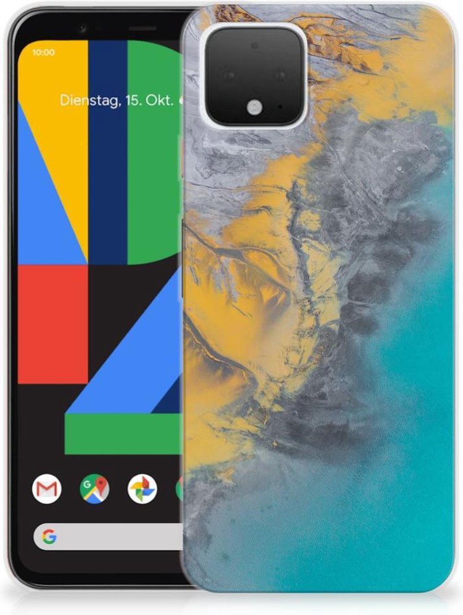Google Pixel 4 TPU Siliconen Hoesje Marble Blue Gold