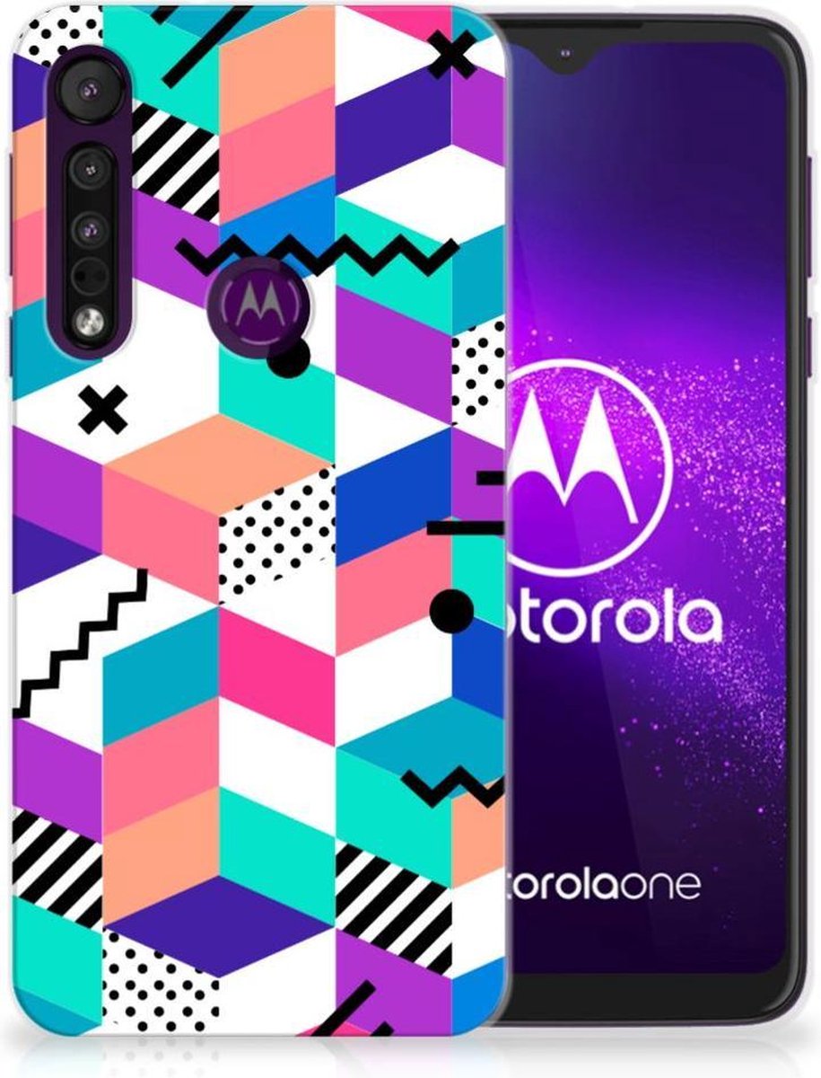 Motorola One Macro TPU Hoesje Blokken Kleurrijk