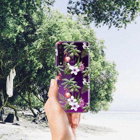 TPU Bumper Silicone Étui Housse pour Motorola One Macro Coque Téléphone Palms Flamingo