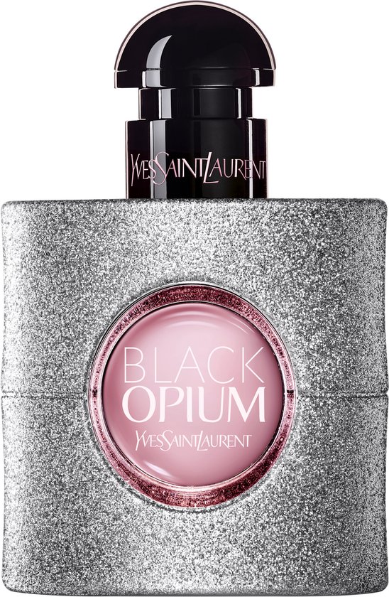 Yves Saint Laurent Black Opium Eau de Parfum in een glinsterende zilveren flacon met zwarte dop.