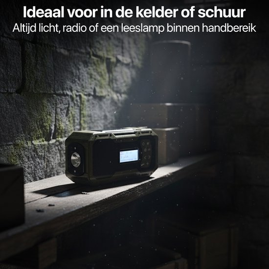 Noodradio Solar Opwindbaar - DAB+ / AM / FM Nood Radio - 5000 mAh Powerbank Zonneenergie - Bouwradio - Badkamer Radio - Noodpakket