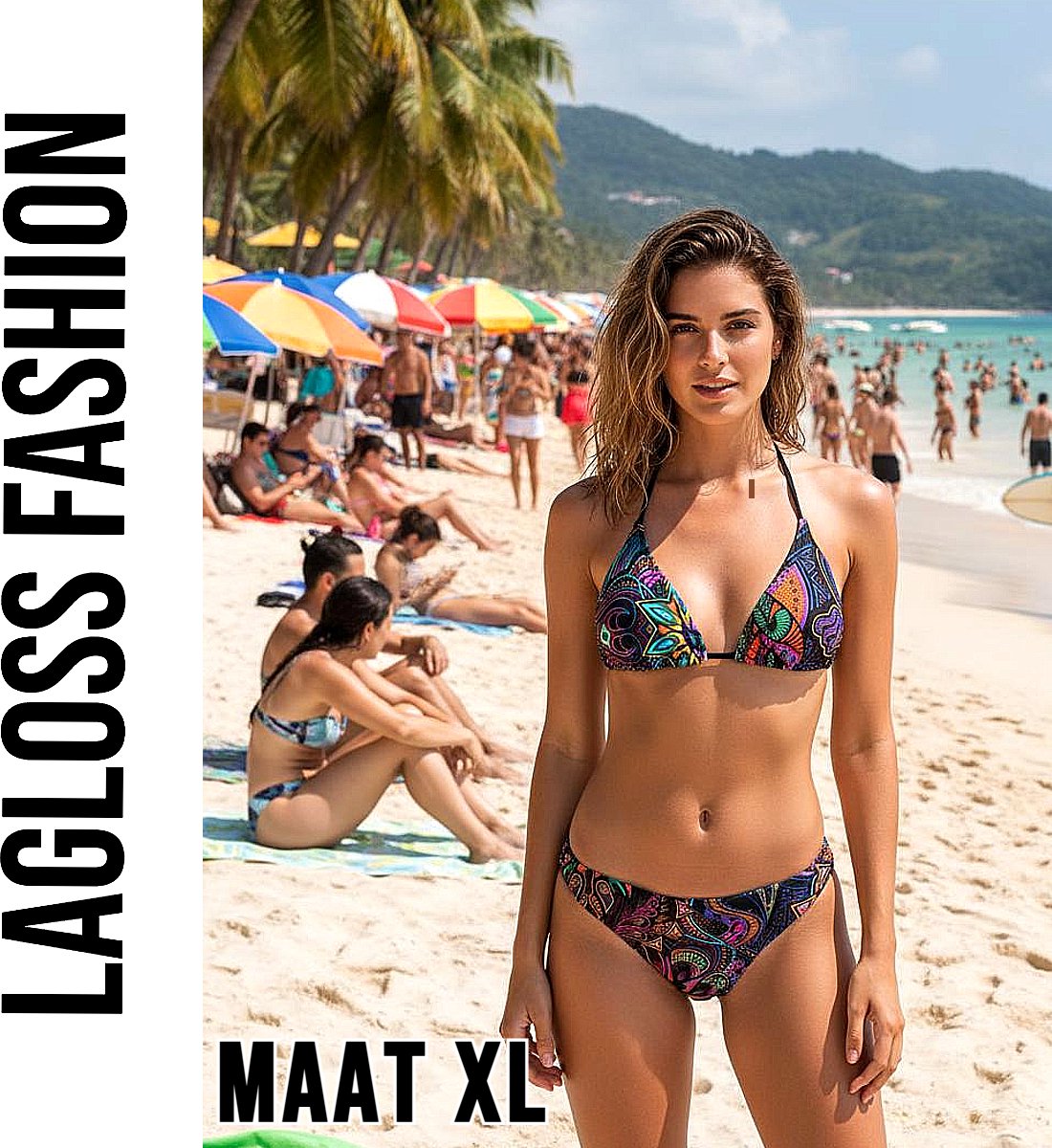 LaGloss® Sexy Retro Print Halterneck Bikini Set met Bindsluiting & Hoge Stretch - Maat XL