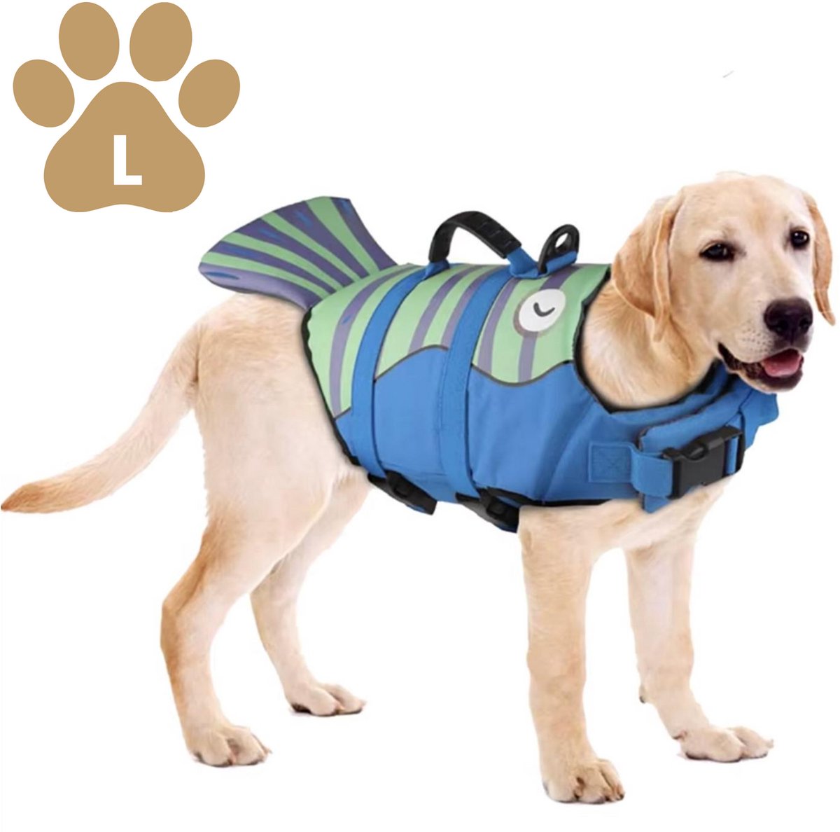 Honden Zwemvest Garnaal - Maat L – Veiligheidsvest voor Honden – Met Handvat – Verstelbaar – Blauw