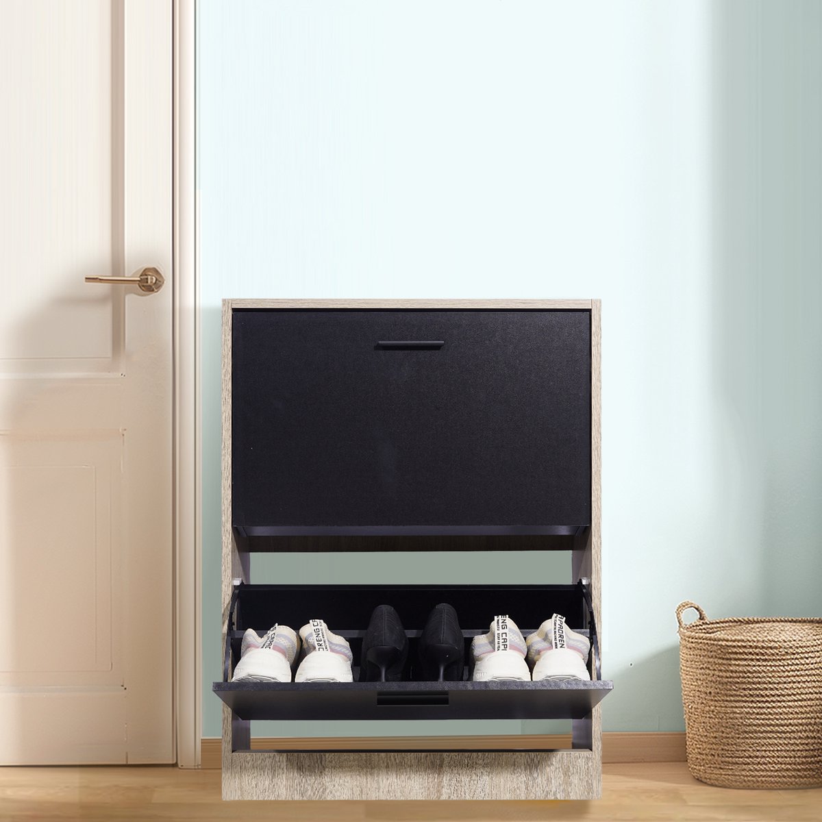 CASABEL Moderne schoenenkast met 2 neerklapbare deuren - 12 paar schoenen - Schoenenkast van composiethout - Afmetingen: B60 x D24 x H80 cm