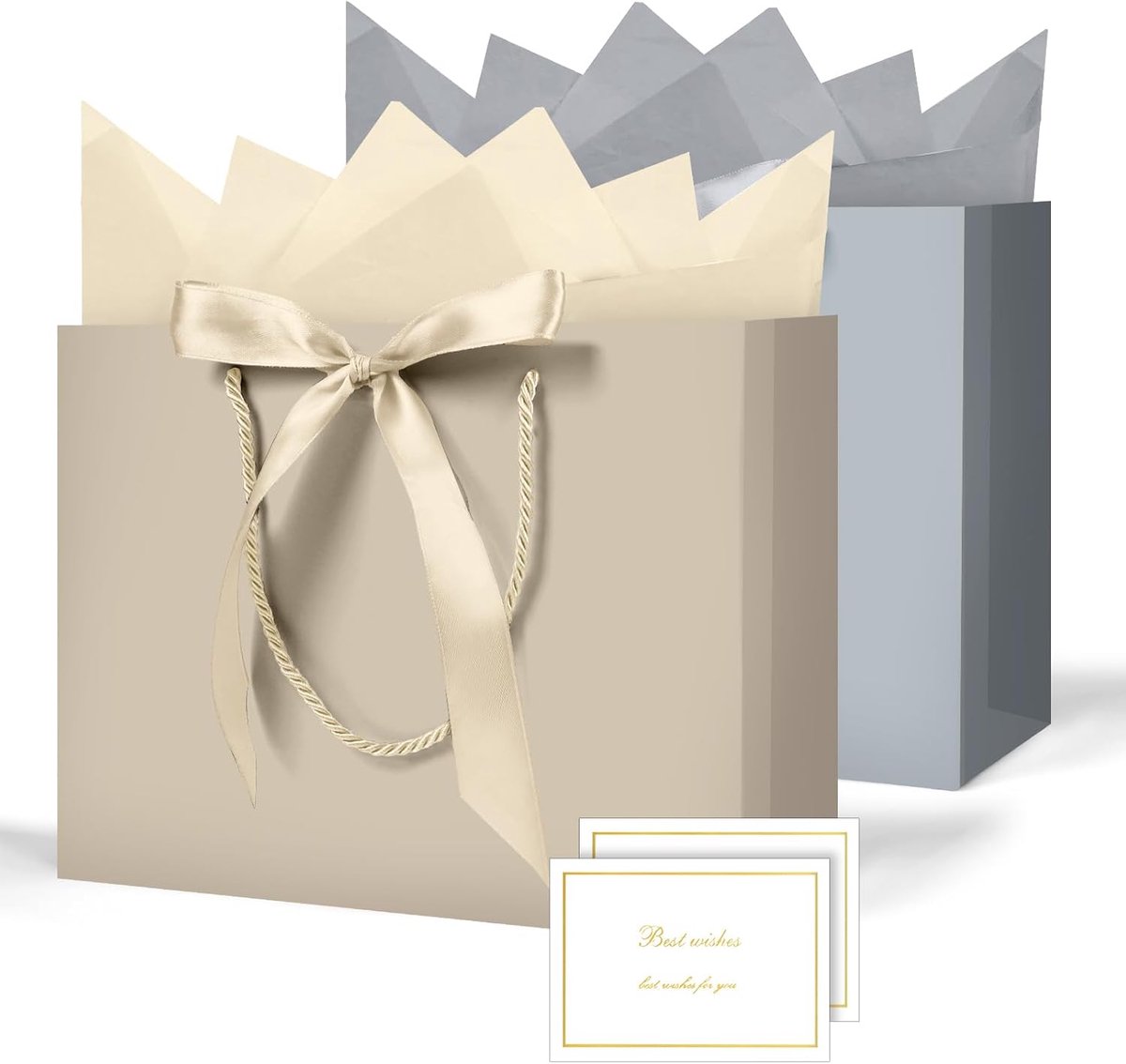 Imperatoris - Geschenktas - Champagne goud + zilver - Cadeauverpakking - Cadeaupapier - Cadeautasjes - Papieren Tassen - Gift Bag - Met Handvat - Kraft Tas - 28 x 20 x 10 cm - 2 Stuks