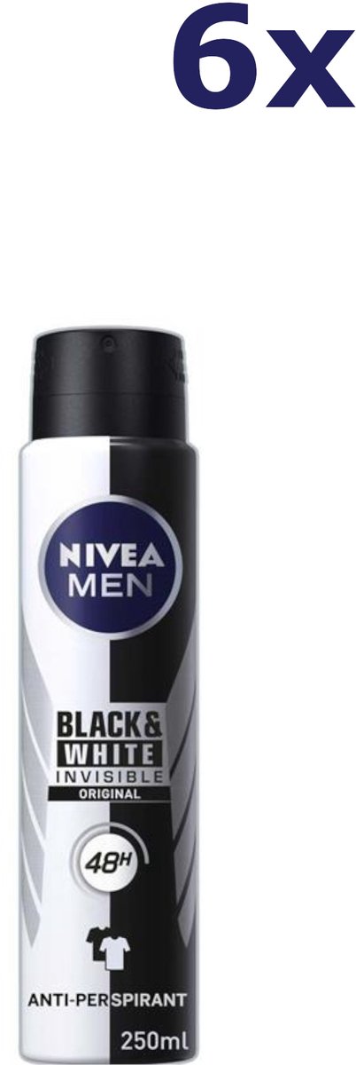 6x Nivea deodorant Spray 250ml Men Black & White Invisible