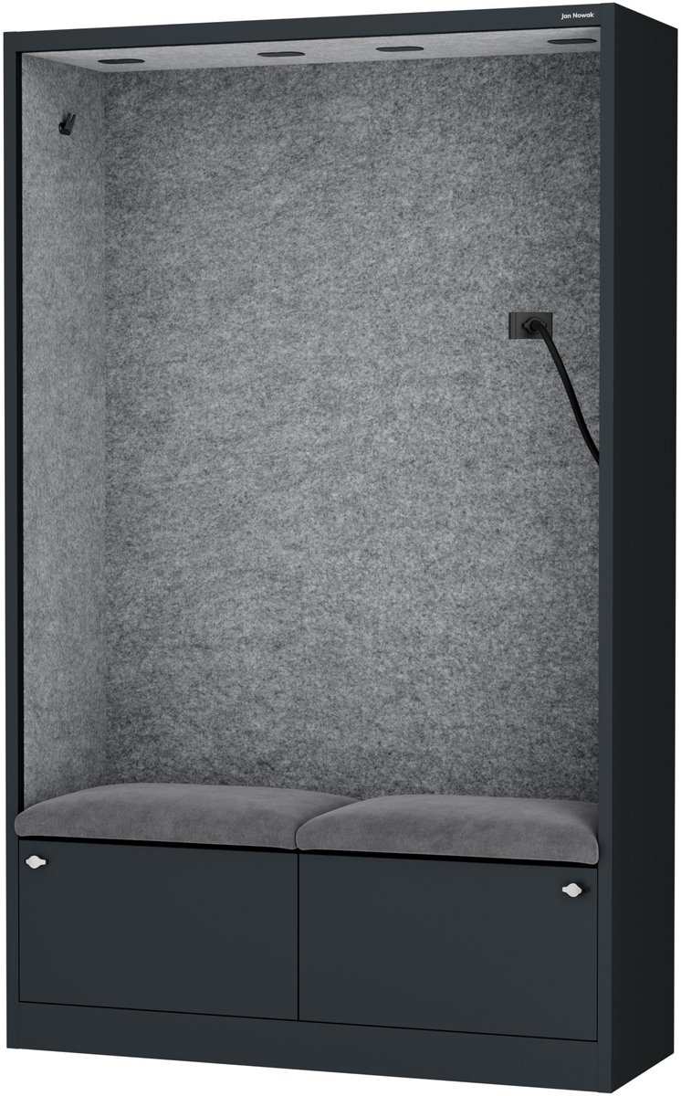 SALLY MentalBox - Geluidsabsorberende cabine voor 2 personen - met zitje - Kledinghanger + Ruime lade - Ingebouwde telefoonhouder + USB-C-poort - Grey Fog / Antraciet