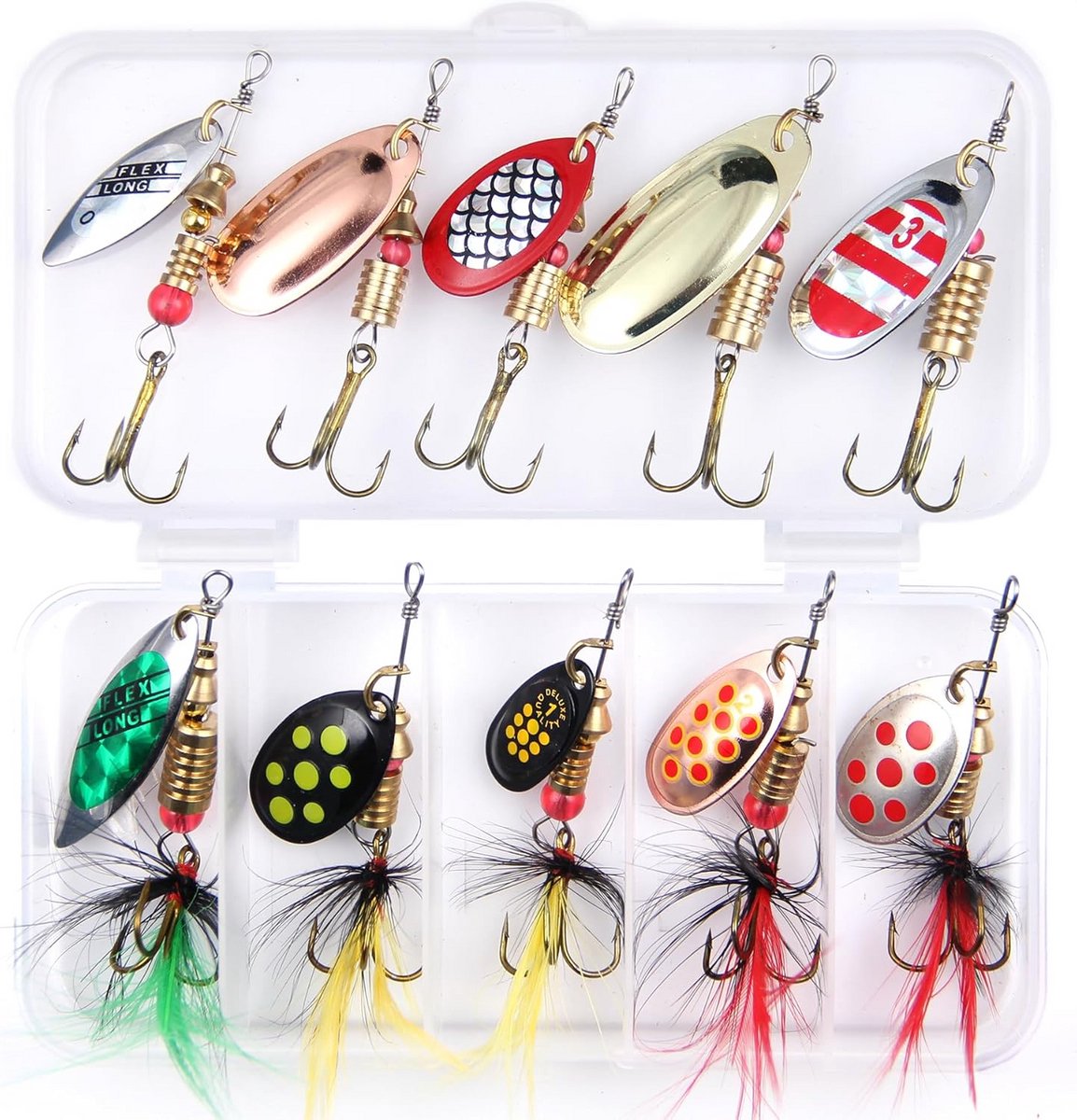 Spinnerbaits Hengel Kunstaas Set met Gevederde Haken - 10/30 Stuks - Geschikt voor Baars, Zalm en Forel