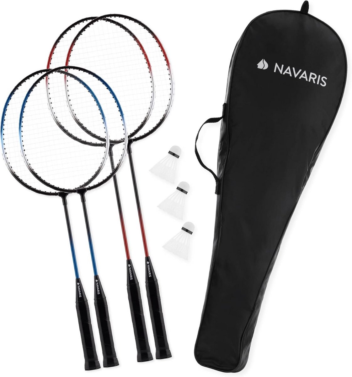 Badmintonsportset met 4 rackets en shuttles inclusief draagtas