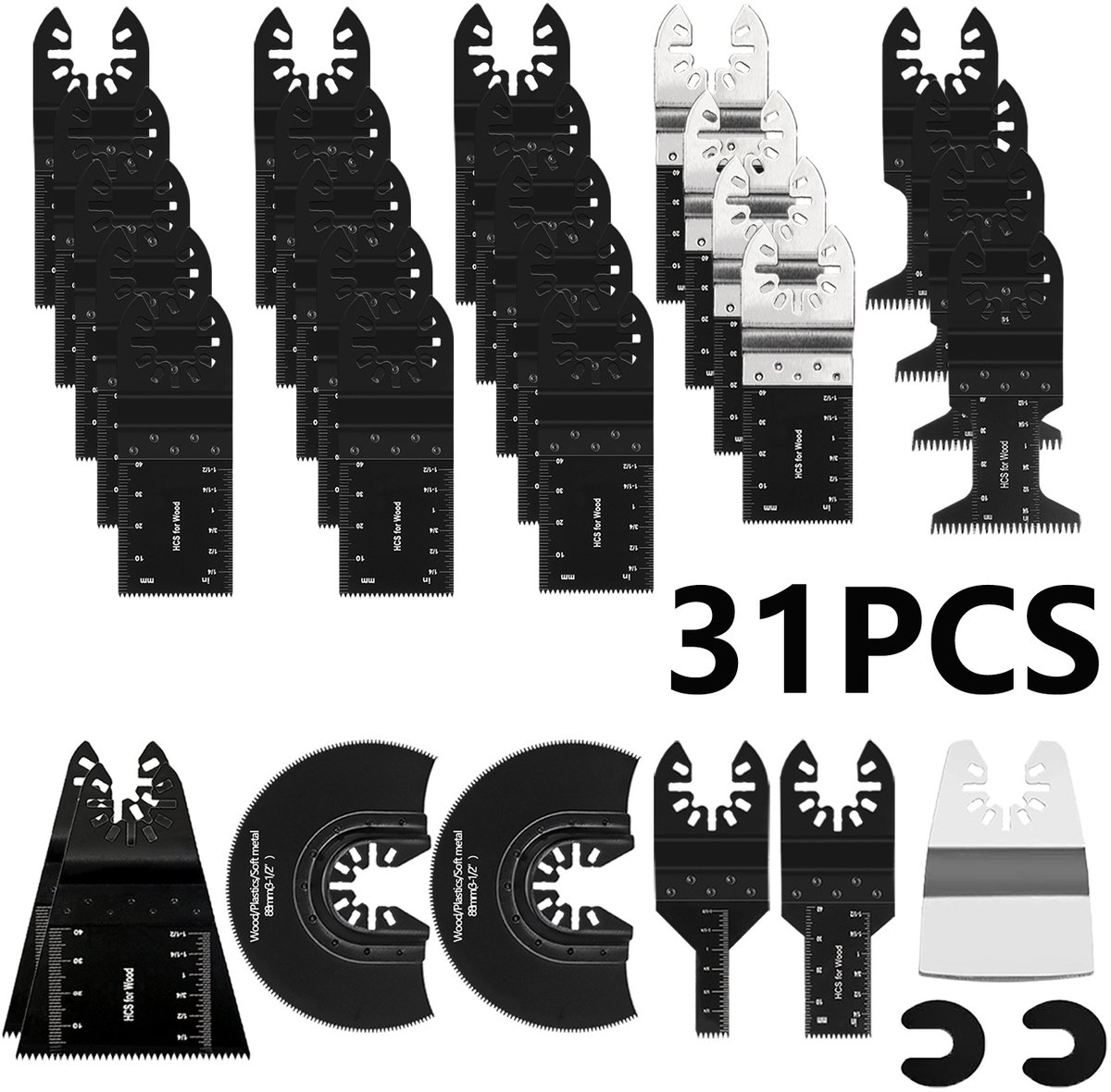31-delige combinatiezaagbladenset, multifunctionele accessoires voor elektrisch gereedschap, multifunctionele kantentrimmer