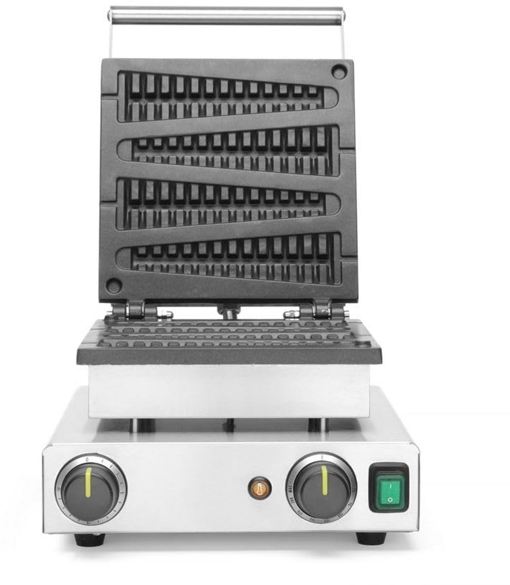 Wafelijzer voor lollypop wafels, 4 stuks tegelijk, instelbare temperatuur, Teflon antiaanbaklaag, roestvrij staal, 1750W, 230V, 310x395x230mm