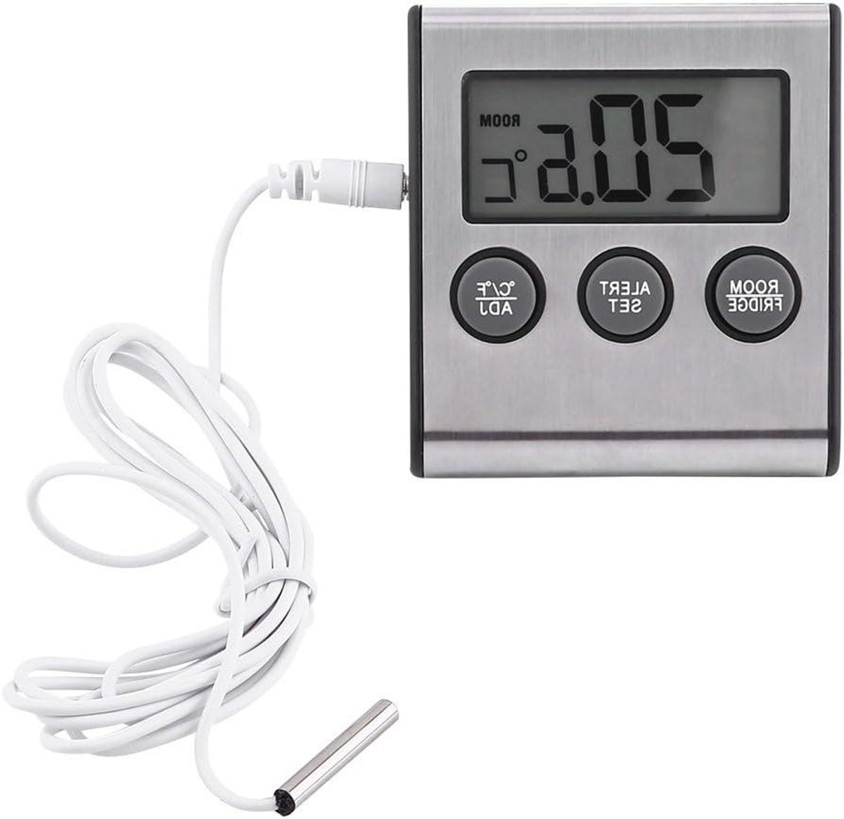 MK Stoer -Digitale koelkastthermometer met groot LCD-display en waarschuwingsalarm voor hoge en lage temperaturen