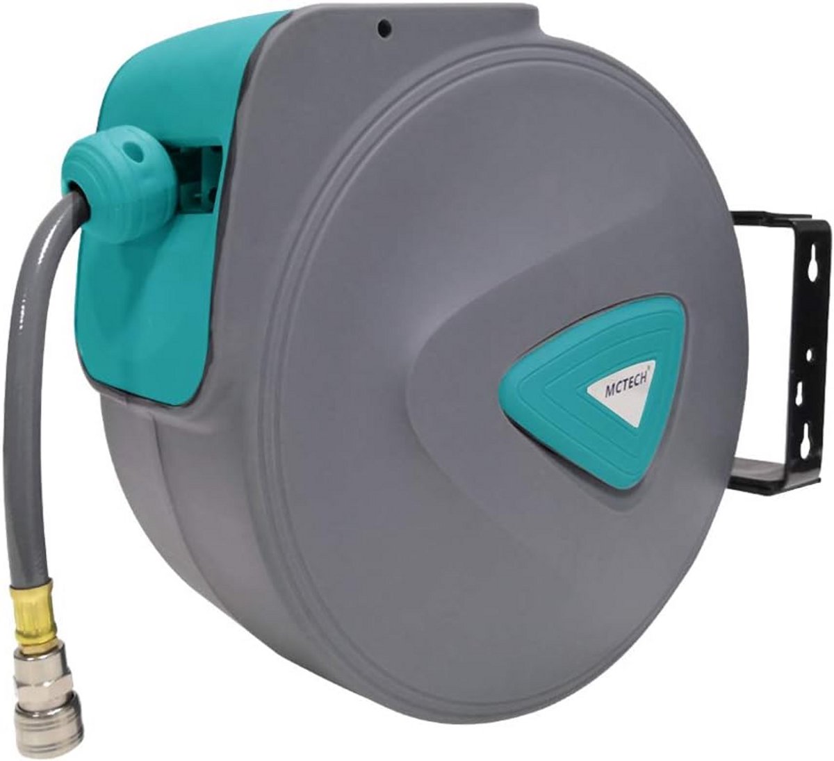 Automatische Persluchtslanghaspel 20 m - PVC Slang met 1/4 inch Koppeling, 180° Draaibare Wandslangbox met Wandbeugel - Grijs