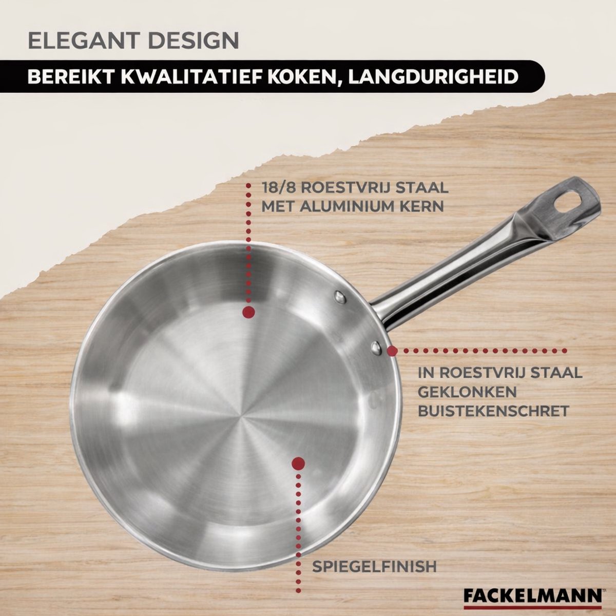 Set van 1 pan van 24 cm roestvrij staal en glazen deksel Fackelmann Eterna