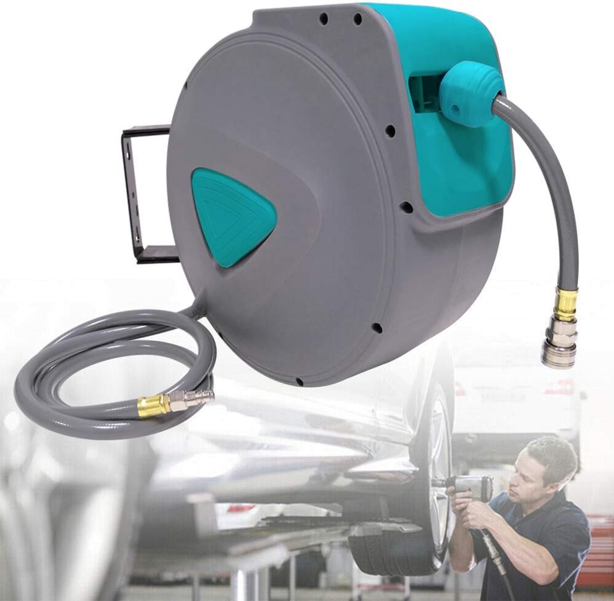 Automatische persluchtslanghaspel 20 meter met wandmontage en 1/4" BSP aansluiting