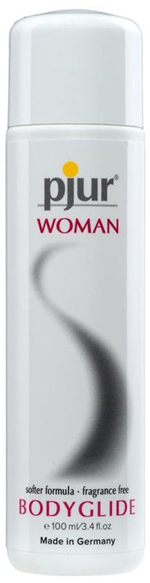 Flacon de lubrifiant "pjur WOMAN BODY GLIDE", 100 ml, sans parfum, fabriqué en Allemagne.