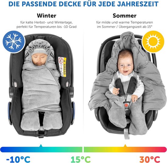 Babywikkendeken Winter met Voetjes en Capuchon voor Autostoel Kinderwagen Box - Gewatteerde Deken met Klittenband Sluiting en Draagtas - Zachte Sjaal voor Baby's - Grijs — afbeelding 5
