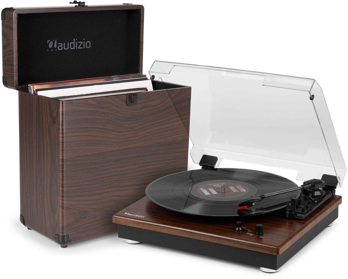 Audizio RP112D platenspeler met platenkoffer - Bluetooth in/out en ingebouwde speakers - Darkwood