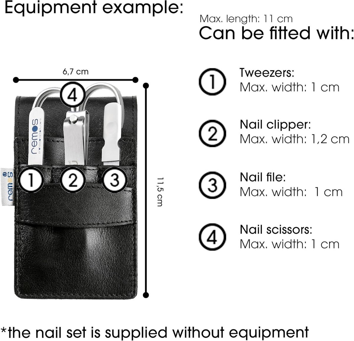 Leer manicurekoffer leeg - ruimte voor 4 tools - zwart