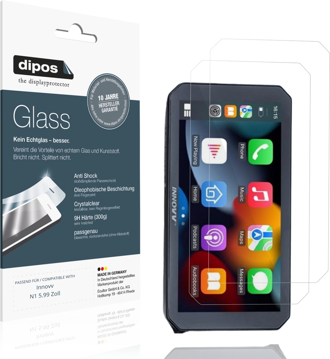 dipos – 2x Pantserfolie geschikt voor Innovv N1 5.99 Zoll | 9H Screenprotector