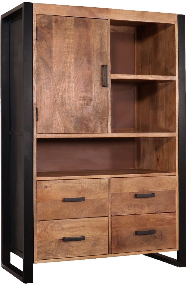 Industriële kast mangohout Dexie 150x100cm bruin en zwart wandkast duurzaam mango