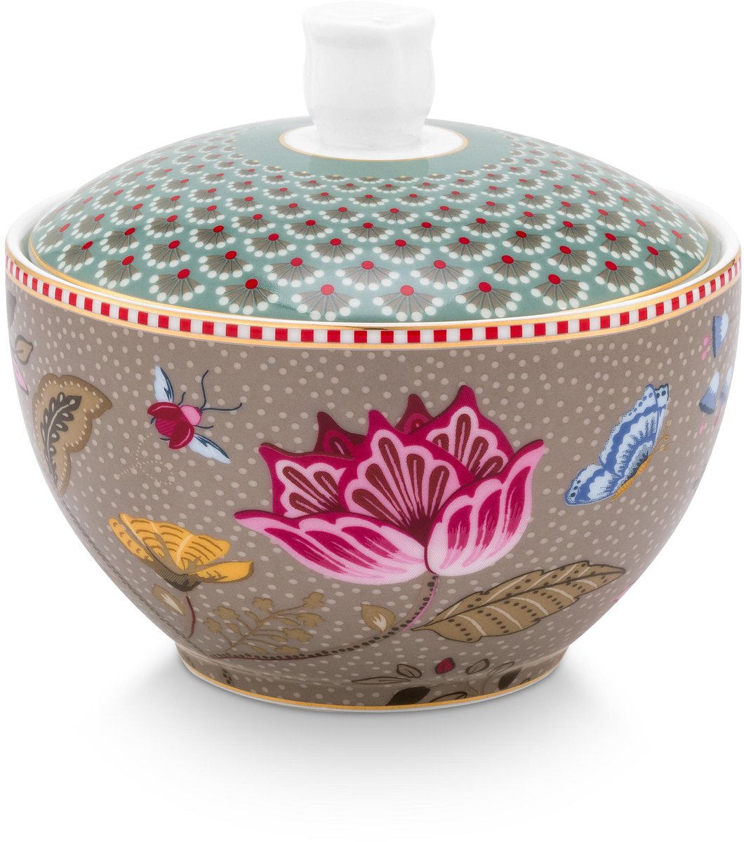 Pip Studio - Blooming Tales Suikerpot - Bruin met blauw - Gouden randje