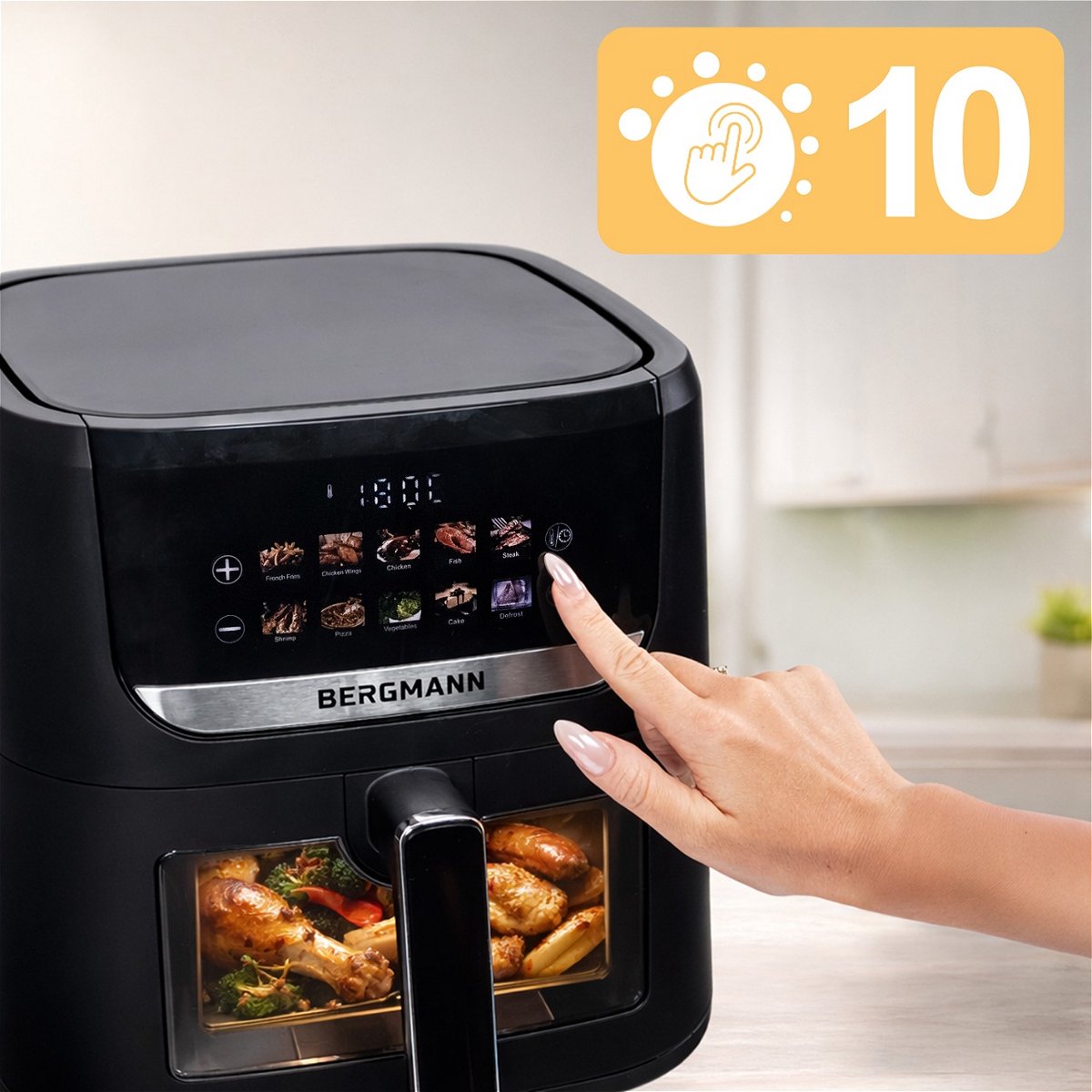 BERGMANN YI Air Fryer - 8L Capaciteit - 1750W - Vetvrij frituren - Inclusief Receptenboek