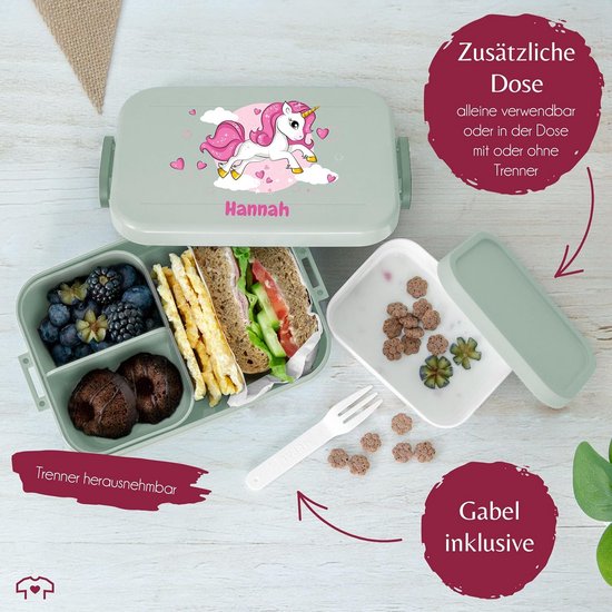 Personaliseerbare Bento Lunchbox met Naam - 900 ml - Unicorn Design - Groen - Voor Kinderen — afbeelding 4