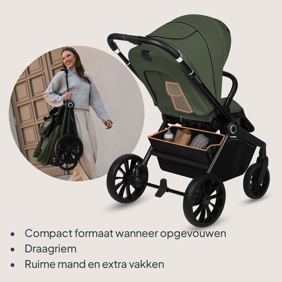 Lionelo Mika Plus - Kinderwagen 3in1 - XXL SET - incl. i-Size autostoel - Veelzijdig en jaarrond - Grote wielen - tot 22kg - Bediening met een hand - Voor alle soorten terrein - Accessoireset