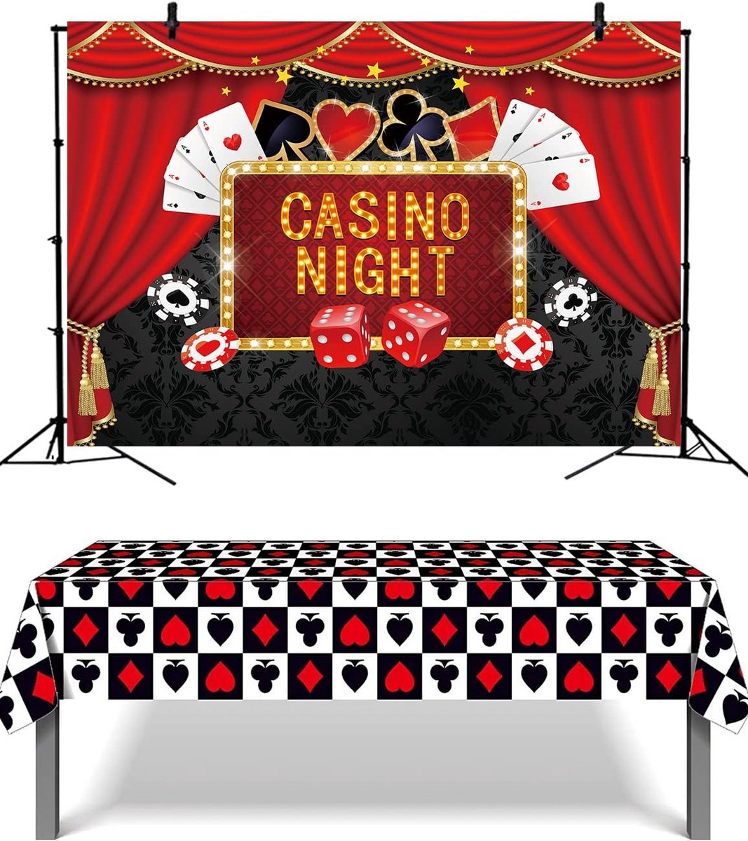 Casino Thema Decoratieset: Achtergrond & Poker Tafelkleed voor Las Vegas Themafeest