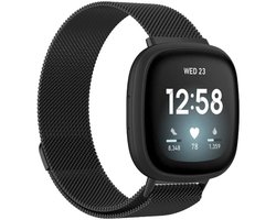 Milanees magnetisch bandje - Geschikt voor Fitbit Sense/ Versa 3/ Versa 4/ Sense 2 - Zwart