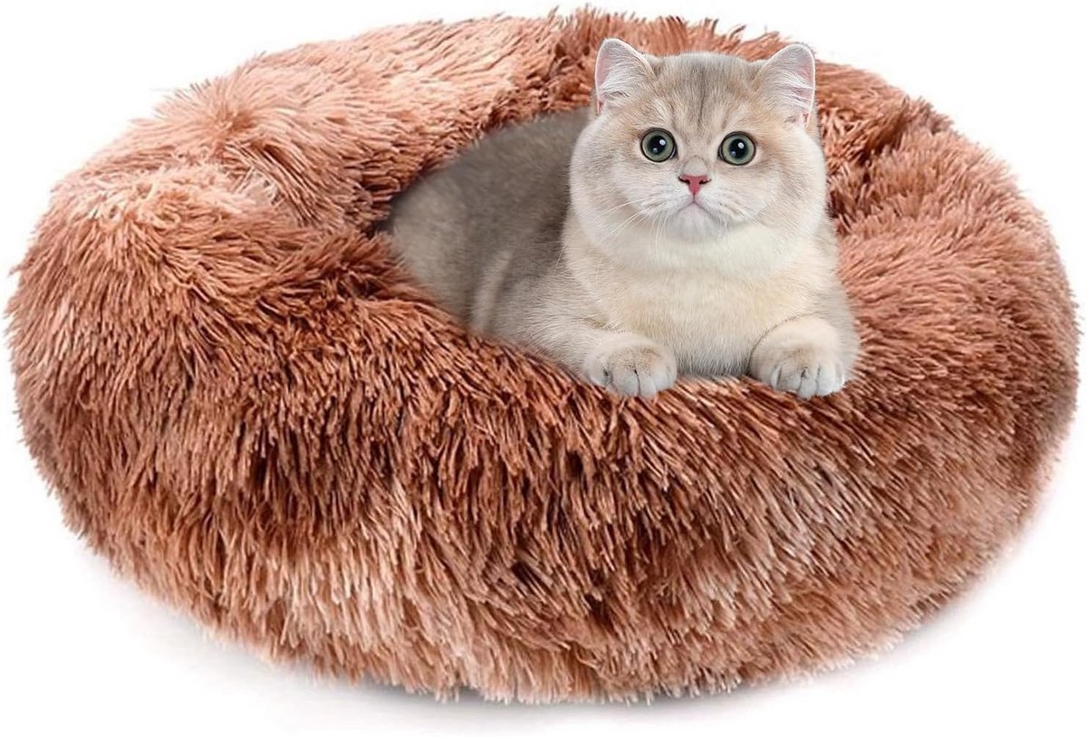 Kattenbed Hondenbed Donut Gezellig Warm voor alle Seizoenen, Zacht Pluche Anti-Slip Bodem, Makkelijk te Reinigen, Kies Middelgroot voor Katten en Kleine Honden