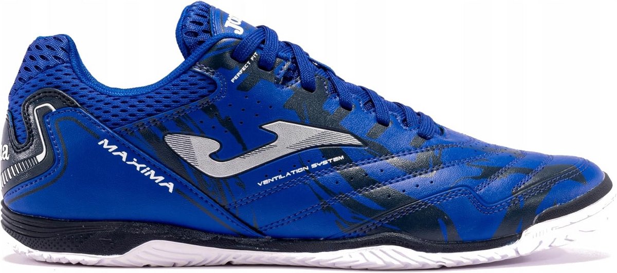 Blauwe zaalvoetbalschoenen voor heren, gemaakt van synthetisch materiaal, ideaal voor beginners en training.