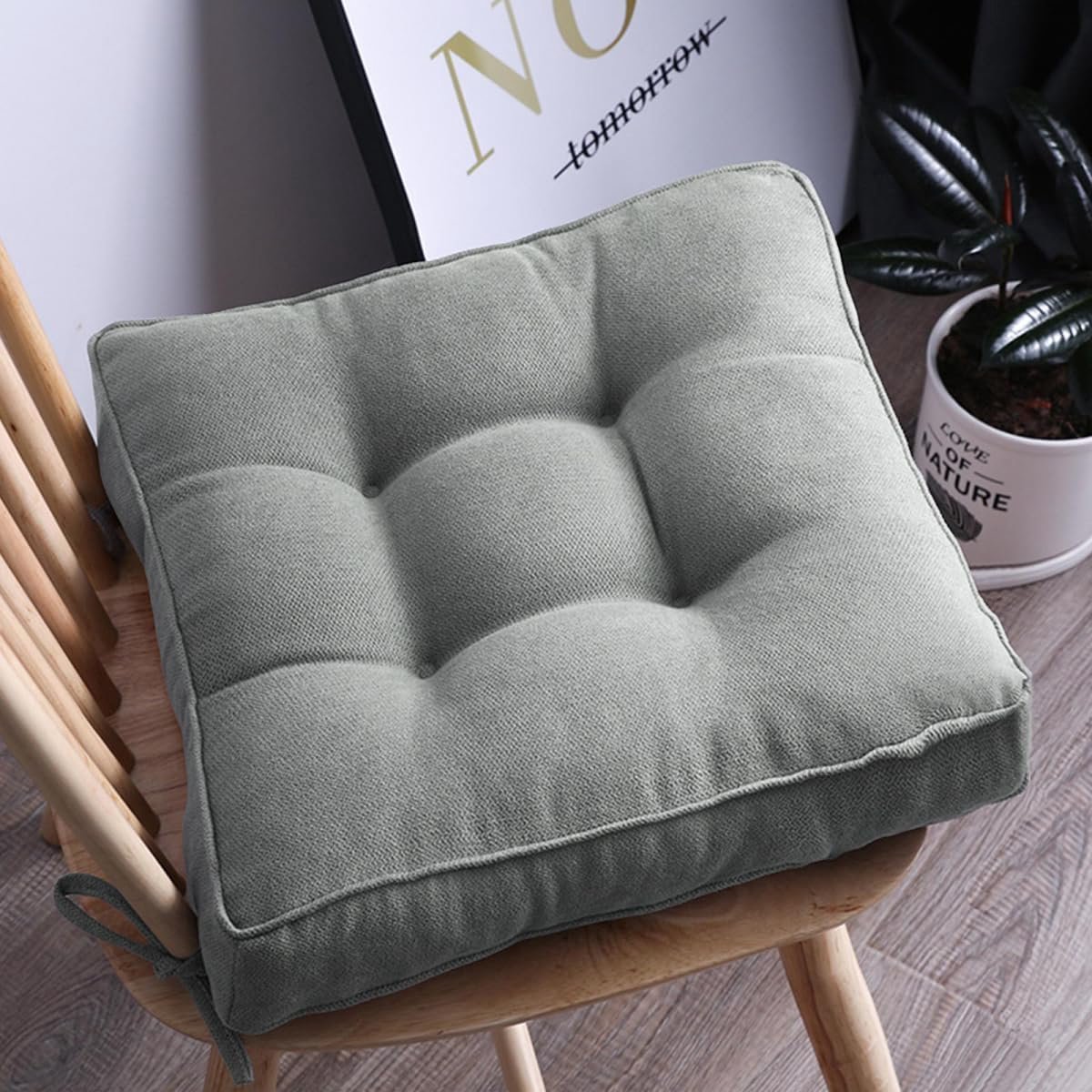 Set 2 Stoelkussens 50x50 cm met Riem, Lichtgrijs - Zitkussen voor Binnen & Buiten, Machinewasbaar