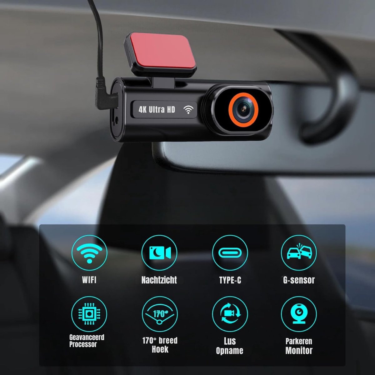 Quvo® Dual Dashcam - Dashcam Voor Auto 1080p - Voor en Achter Camera – Auto Camera - G-Sensor - App Bediening – Parkeermodus - Zwart - 10cm x 4cm x 4cm – foto 2