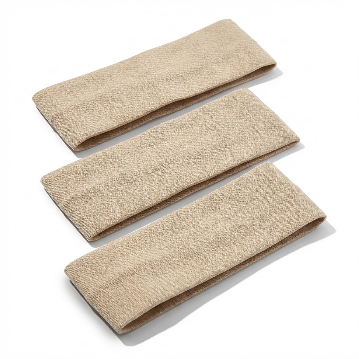 Set van 3 beige brede elastische haarbanden – zachte rekbare hoofdbanden voor dames