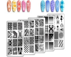 MK Stoer - Nail art sjablonen - Geometrisch - 66 patronen - Driehoekige golven - Nail design - Print - Zomer - Geschikt voor manicuresalon - Lente
