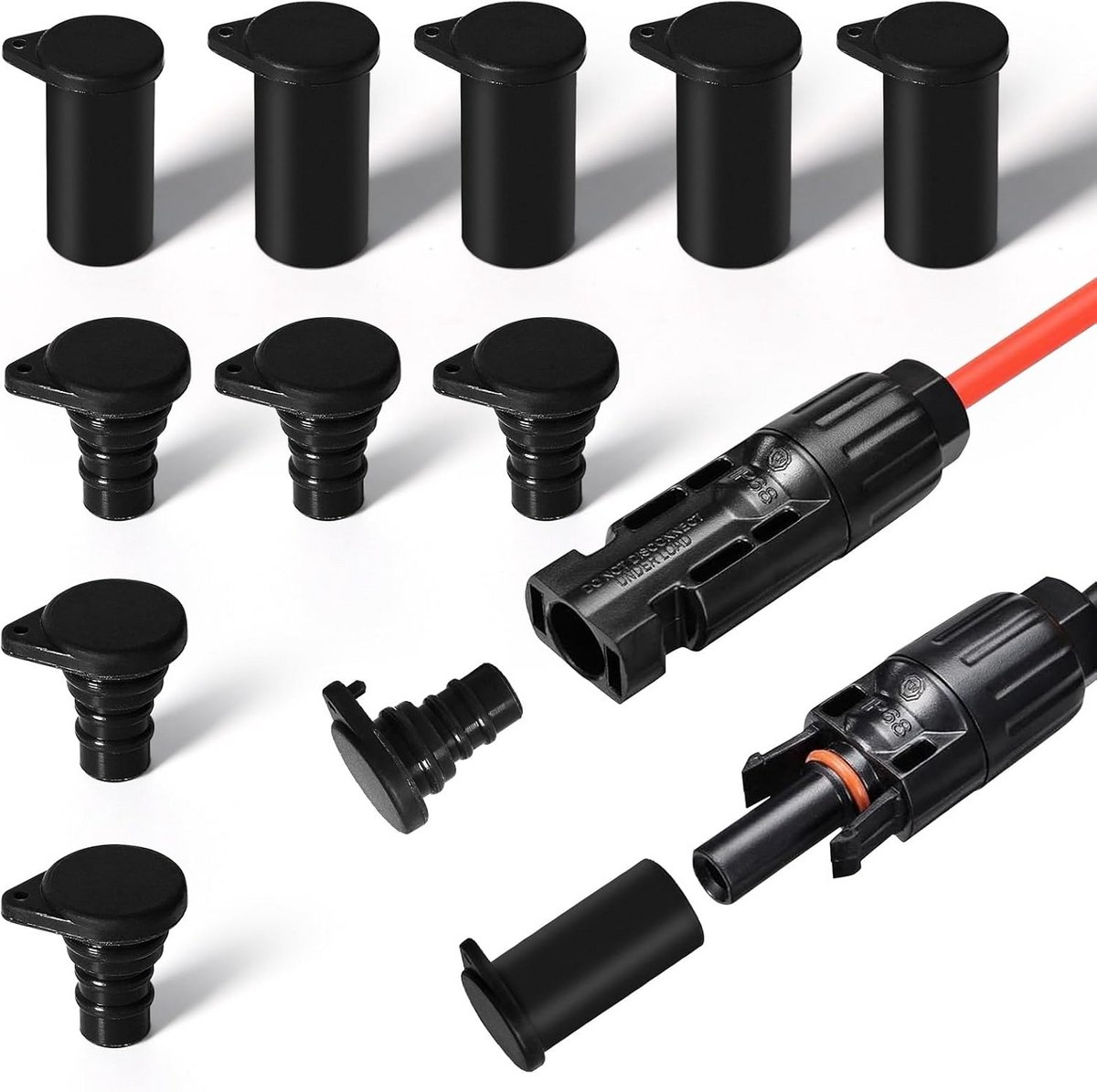 10 Paar Zwarte Stofdopjes voor MC4 Zonnepaneel St connectors - Waterdicht IP67