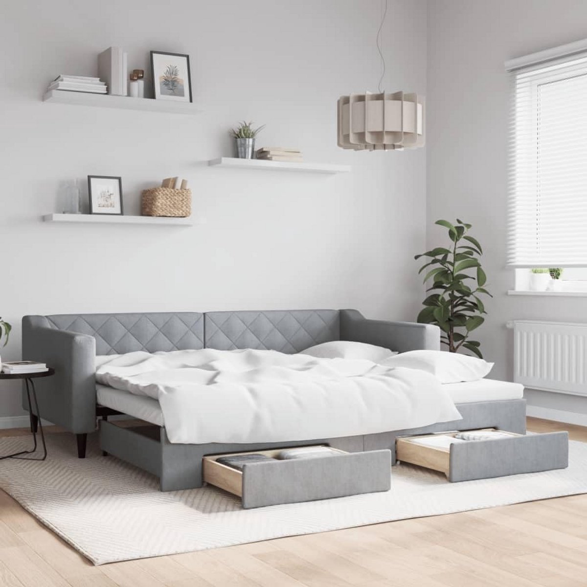 Sofa Bed Uitschuifbaar met Opbergruimte 90x200 cm in Lichtgrijs Stof